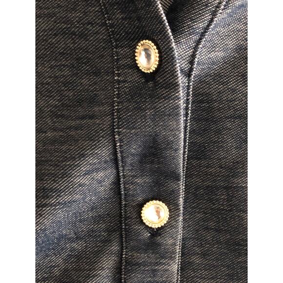 89th & Madison Top Women's Small Flutter Sleeve Split Collar Dark Indigo NEW - Picture 5 of 6